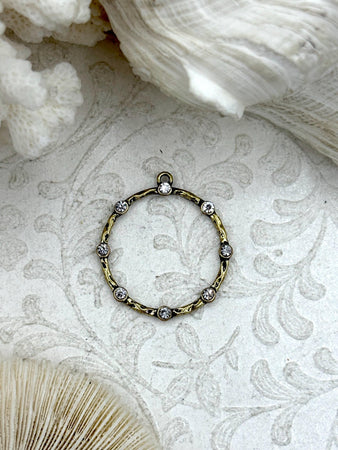 Micro Pave CZ Circle Charms, Large Round Bronze Hoop CZ Pendants, Pave Hoop 30mm Charm, Round Pendant with Cubic Zirconia, Fast Shipping