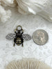 Image of French Bee Charm Pendant CZ Micro PAVE , French Bee Charm, CZ Bee, 33mm x 39mm Bee Charm, Cubic Zirconia Bee Pendant, 2 Finishes Fast Ship