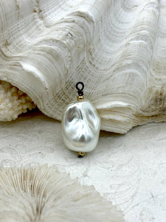 Baroque Glass Pearl Replica Pendant, Gold Ball, Gunmetal Wire, Baroque Shape Pearl Pendant, Large Baroque Hand Wire wrapped, Fast Ship