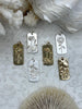Image of Brass Cartouche Dog Tag Flower Charm, Flower Pendant, Dainty Flower Charm, Daisy Flower, Sun Flower or Poppy Flower 2 finishes 30mmx14mm
