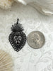 Image of Sacred Heart Pendant, Sacred Heart Charm, Love Charm, Religious Charm 2 finishes, 40mm x 24mm, 2mm thick, Plated Zinc Alloy Heart, Fast Ship