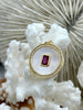 Image of Mother of Pearl Round CZ Charm with Red Rectangle Center Stone, Cubic Zirconia charm, MOP Charms, Plated Brass, Fast Ship