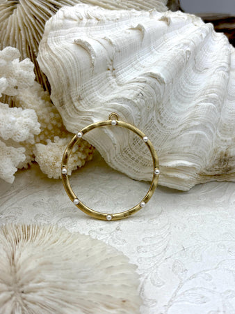 Round Hoop Ring Circle Pendant with Dots, Pendant or Earrings Artisan Ring, Hoop Charm, Closed Ring with Bale, 43mm, Fast Shipping