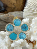 Image of Flower Shaped Pendants Turquoise Howlite, Mother of Pearl, or Abalone. 38mm, Variety of stones, 3 styles. Fast Ship