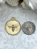 Image of Brass Bee Coin Charm, Bumblebee Charm, Queen Bee Charm, Honey Bee Charm, Bee Pendant, Bee Charm, French Bee Round 28mm 3 Finishes Fast Ship
