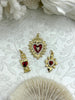 Image of Gold and Red Plated Brass Heart CZ Charms, 3 styles, High Quality Heart Charms, Hand and Heart Red Heart Charms. Fast Ship