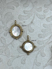 Brass Gold Plated Mother of Pearl Pendants, High Quality Brass Charms, 2 Styles, Mother of Pearl Charms, MOP pendants, Fast Ship.