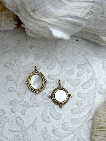 Brass Gold Plated Mother of Pearl Pendants, High Quality Brass Charms, 2 Styles, Mother of Pearl Charms, MOP pendants, Fast Ship.