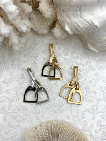 Equestrian Stirrup Pendant High Quality Brass Equestrian Pendant, Stirrup Charm, Equestrian Charm Horse Jewelry, 3 Finishes Fast Ship.