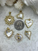 Image of Mother of Pearl Heart CZ Charms, 7 styles, Gold Plated Brass Heart Charms, MOP Charms, Cubic Zirconia, Brass Mother of Pearl, Fast Ship