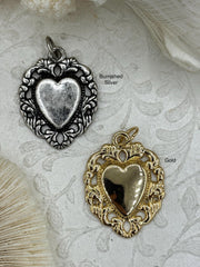 Sacred Heart Pendants, Sacred Heart Charms, Love Charm, Religious Charm 2 finishes, 30mm x 26mm, 2.7mm thick, Zinc Alloy Heart, Fast Ship