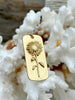 Image of Brass Cartouche Dog Tag Flower Charm, Matte Gold, Flower Pendant, Dainty Flower Charm, Daisy Flower, Sun Flower or Poppy Flower, 30mmx14mm