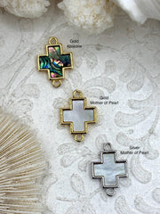 Mother of Pearl and Abalone Connector Cross Charms, Abalone Charms, Gold or Silver Plated Brass, Mother of Pearl Connector Charms, Fast Ship