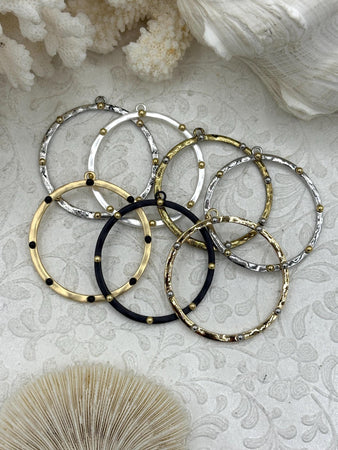 Round Hoop Ring Circle Pendant with Dots, Pendant or Earrings Artisan Ring, Hoop Charm, Closed Ring with Bale, 43mm, 7 Styles Fast Shipping