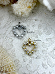 Heart Charms with Pearls, 2 styles, Gold or Silver, Plated Brass Heart Charms with Pearls, Small Silver, Small Gold. Fast Ship