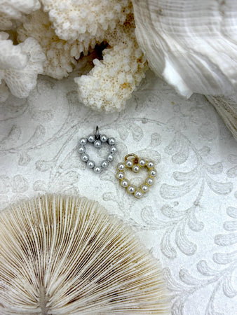 Heart Charms with Pearls, 2 styles, Gold or Silver, Plated Brass Heart Charms with Pearls, Small Silver, Small Gold. Fast Ship