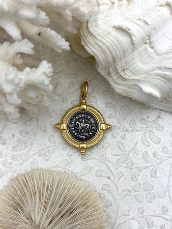 Horse Coin Reproduction, Horse Pendant,Matte Gold Bezel, Horse Coin, Equestrian Pendant, Equestrian Coins, Horse Coins,Horse Charm,Fast Ship