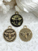 Image of Brass Bee Coin Charm, Bumblebee Charm, Queen Bee Charm, Honey Bee Charm, Bee Pendant, Bee Charm, French Bee Round 28mm 6 Finishes Fast Ship