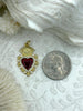 Image of Gold and Red Plated Brass Heart CZ Charms, High Quality Heart Charms, Hand and Heart Red Heart Charms. Fast Ship