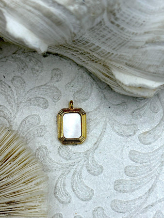 Brass Gold Plated Mother of Pearl Pendants, High Quality Brass Charms, Rectangle Charm, Mother of Pearl Charms, MOP pendants, Fast Ship.
