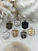 Image of Fleur De Lis Shield Charms with CZ, Fleur De Lis Charm, 7 Finishes, Brass Charm, Fleur de lis Pendant, French Charm, Paris Charm, Fast Ship.