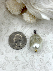Baroque Glass Pearl Replica Pendant, Gold Ball, Gunmetal Wire, Baroque Shape Pearl Pendant, Large Baroque Hand Wire wrapped, Fast Ship