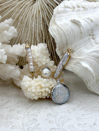 Pearl Charms, Pearl cross charm, Brass Mother of Pearl, 4 Styles, gold or silver, round mother of pearl charms, Fast Ship