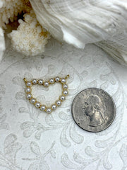 Heart Charms with Pearls, Gold Heart Charms, Plated Brass Heart Charms with Pearls, Large Gold Heart with Pearls. Fast Ship