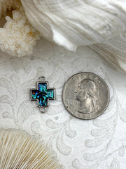 Abalone Connector Cross Charms, Abalone Charms, 13mm, Silver Plated Brass, Abalone Connector Charm Pendants, Fast Ship