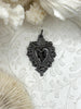 Image of Sacred Heart Pendant, Gunmetal Sacred Heart Charm, Love Charm, Religious Charm, 41mm x 29mm, 2mm thick, Plated Zinc Alloy Heart, Fast Ship