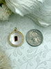 Image of Mother of Pearl Round CZ Charm with Red Rectangle Center Stone, Cubic Zirconia charm, MOP Charms, Plated Brass, Fast Ship