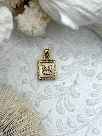 Mother of Pearl Butterfly CZ Charms, Gold Plated Brass Butterfly Charms, MOP Charms, Cubic Zirconia, Mother of Pearl, Fast Ship