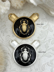 Black Enamel Scarab Pendants, Enamel and Plated Zinc Alloy, Scarab Charms, 2 finishes available, 35mm Pendant, Scarab Jewelry. Fast Ship.