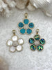 Image of Flower Shaped Pendants Turquoise Howlite, Mother of Pearl, or Abalone. 38mm, Variety of stones, 3 styles. Fast Ship