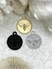 Image of Brass Bee Coin Charm, Bumblebee Charm, Queen Bee Charm, Honey Bee Charm, Bee Pendant, Bee Charm, French Bee Round 28mm 3 Finishes Fast Ship