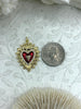 Image of Gold and Red Plated Brass Heart CZ Charms, 3 styles, High Quality Heart Charms, Hand and Heart Red Heart Charms. Fast Ship
