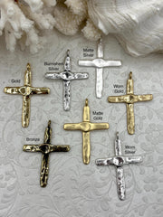 Brass Textured Cross, Religious Large Cross, Brass Cross Charm, Cross Pendant, Mens Cross, Women's Cross 61mm x 43mm 7 Finishes Fast Ship