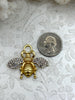 Image of French Bee Charm Pendant CZ Micro PAVE , French Bee Charm, CZ Bee, 33mm x 39mm Bee Charm, Cubic Zirconia Bee Pendant, 3 Finishes Fast Ship