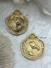 Horse Pendant, Whip Stirrup & Bit, Horse Charm, Equestrian Charm, Horse Pendant, Equestrian Pendant, 39mm x 35mm, Zinc Alloy, Fast Ship