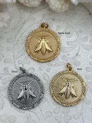 Brass Gold or Rhodium Plated Bee Pendant, Bee Charm,Bumblebee Pendant, High Quality Brass Pendants, Gold, Silver & Matte Gold.42mm Fast Ship