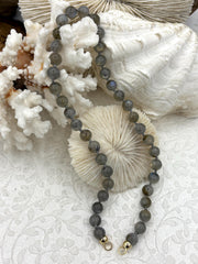 Hand Knotted Natural Grey ShimmerStone Necklace, 16.5