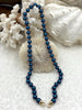 Image of Hand Knotted Necklace 17" Long, Blue Round Glass Pearl Beads with Finished Ends, Gold or Matte Gold End Caps, Fast Ship