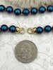 Image of Hand Knotted Necklace 17" Long, Blue Round Glass Pearl Beads with Finished Ends, Gold or Matte Gold End Caps, Fast Ship