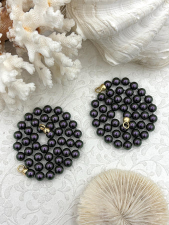 Hand Knotted Necklace 17" Long, Wine Color Round Glass Pearl Beads with Finished Ends Gold or Matte Gold End Caps, Fast Ship