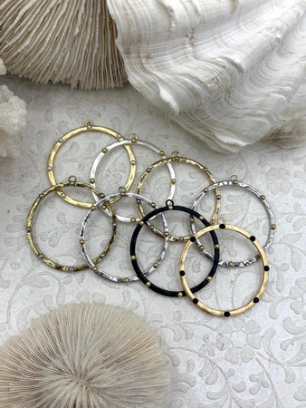 Round Hoop Ring Circle Pendant with Dots, Pendant or Earrings Artisan Ring, Hoop Charm, Closed Ring with Bale, 43mm, 7 Styles Fast Shipping