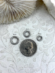 Jump Rings Textured  Rhodium/Silver Plated, 4mm, 6mm, or 8mm, Pack of 10, Thick Gauge Brass, OPEN Ring, Heavy 12 GA(2mm) Sturdy, Fast Ship