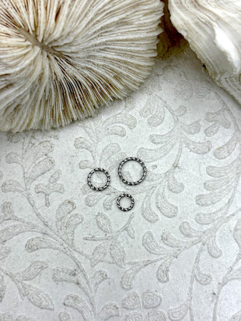 Jump Rings Textured Rhodium/Silver Plated, 4mm, 6mm, or 8mm, Pack of 10, Thin Gauge Brass, OPEN Ring, 18 GA (1mm) Sturdy, Fast Ship