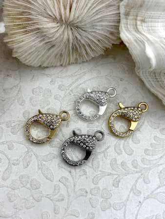 Pave Rhinestone Large Lobster Claw Clasps 5 colors 30mm X 17mm LG Parrot Claw Clasp, Spring Hook Clasp, Fast Shipping