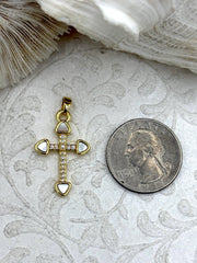 Mother of Pearl Cross CZ Charm, Cubic Zirconia Cross charm, Brass Mother of Pearl, Gold Plated Brass, mother of pearl charms, Fast Ship