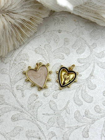 Enamel and Gold Cross and Heart Pendants with CZ, Gold Plated Brass, 3 Styles, Cross Charms, Heart Charms, White and Black Enamel,Fast Ship.